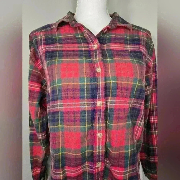 American Eagle Womens Flannel Button-Down With Patchwork Elbow - Picture 4 of 11